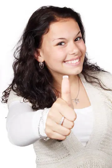 female staff with thumbs up